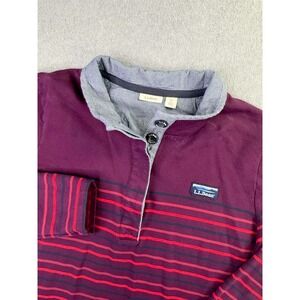 LL Bean Rugby Shirt Womens XL Pullover Button Henley Striped Red Blue Preppy
